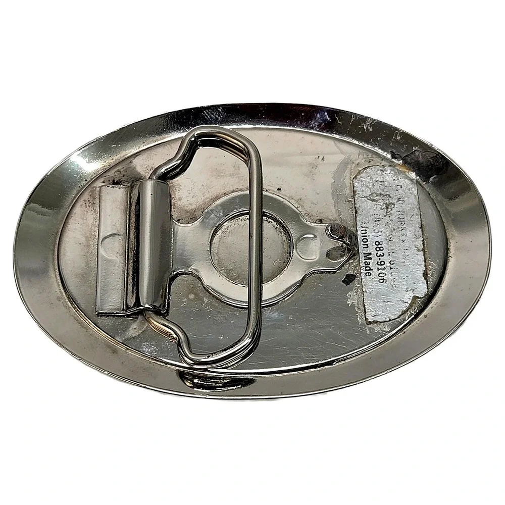 Vintage USWA Steelworkers AFL CIO Union Red Swirl Enamel Oval Mens Belt Buckle